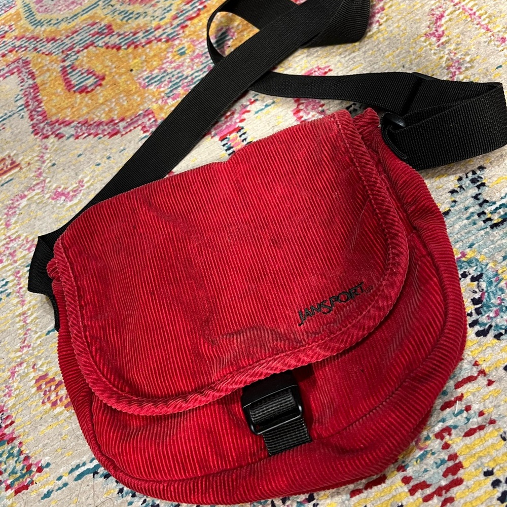 JanSport Red Corduroy Crossbody Bag